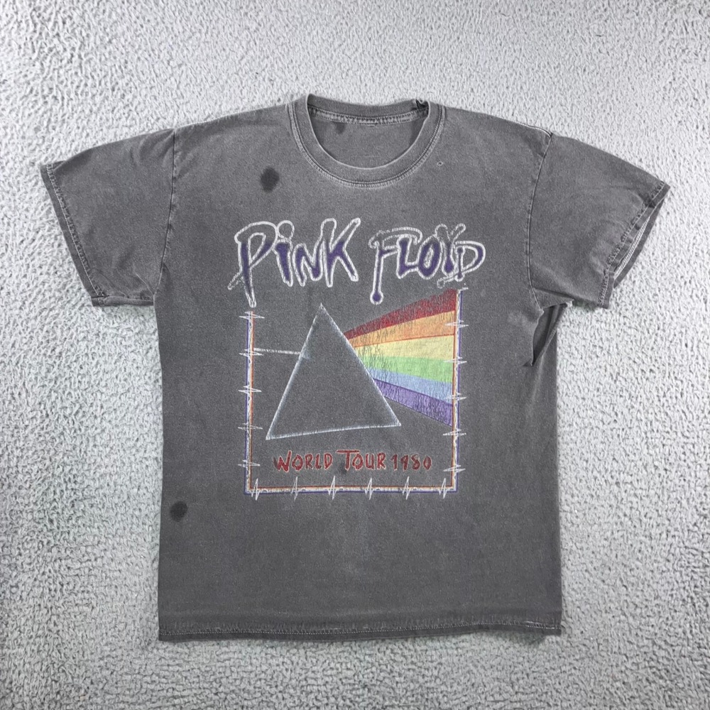 Pink Floyd T-Shirt Men‎ M Gray World Tour 1980 Grunge Thrashed Band Graphic Tee